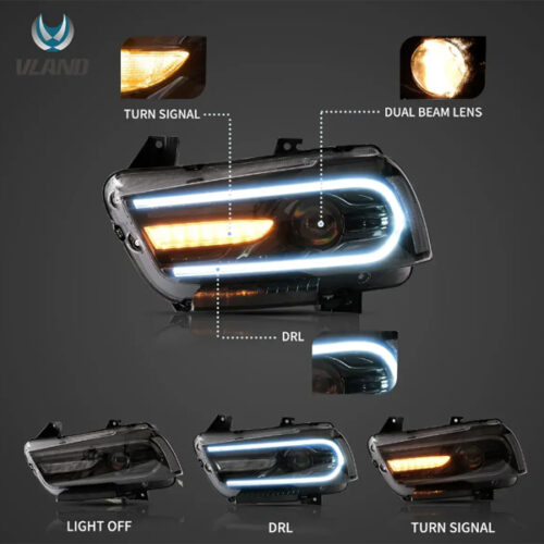 Vland 2011 - 2014 Dodge Charger RGB Dual Beam Projector Headlights - Image 2