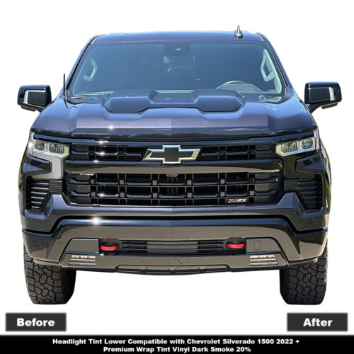 Crux Motorsports Headlight Tint Lower Overlay Dark Smoke 20% for Chevrolet Silverado 1500 2022 + - Image 7