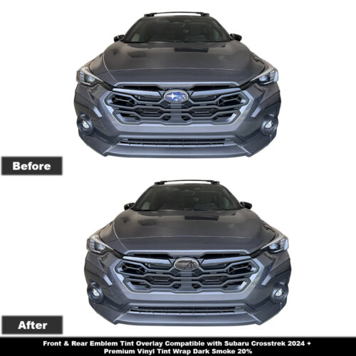 Crux Motorsports Front & Rear Emblem Tint Overlay Dark Smoke 20% for Subaru Crosstrek 2024 +