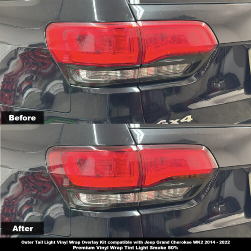 Crux Motorsports Tail Light Outer Only Kit Vinyl Wrap Overlay Light Smoke 50% compatible with Jeep Grand Cherokee 2014 - 2022 WK2