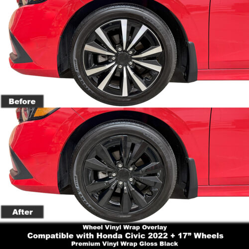 Crux Moto 17" Wheel Vinyl Wrap Overlay | Gloss Black | Precision Fit compatible with Honda Civic 2022 + with 17" wheels