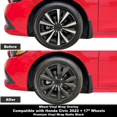 Crux Moto 17" Wheel Vinyl Wrap Overlay | Matte Black | Precision Fit compatible with Honda Civic 2022 + with 17" wheels