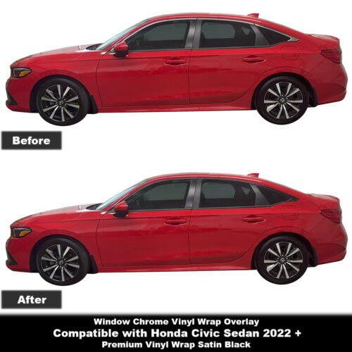Crux Moto Window Chrome Delete Vinyl Wrap Overlay | Precision Fit compatible with Honda Civic Sedan 2022 +