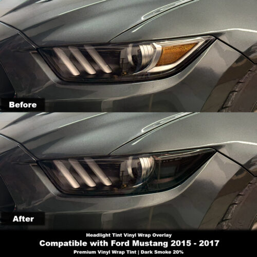 Crux Motorsports Headlight Tint Vinyl Wrap Overlay - Dark Smoke 20% | Compatible with Ford Mustang 2015 - 2017