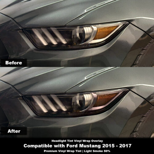 Crux Motorsports Headlight Tint Vinyl Wrap Overlay - Light Smoke 50% | Compatible with Ford Mustang 2015 - 2017