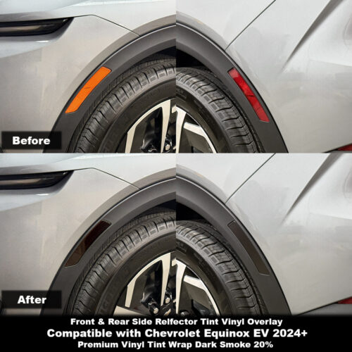 Crux Moto Side Reflector Tint Front & Rear Vinyl Overlay – Dark Smoke 20% | Precision Fit for Chevrolet Equinox EV 2024 +