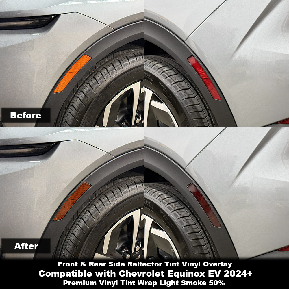 Crux Moto Side Reflector Tint Front & Rear Vinyl Overlay – Light Smoke 50% | Precision Fit for Chevrolet Equinox EV 2024 +