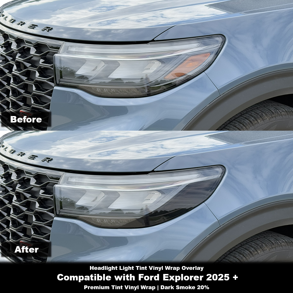 Crux Moto Headlight Tint Vinyl Overlay – Dark Smoke 20% | Precision Fit for Ford Explorer 2025 +