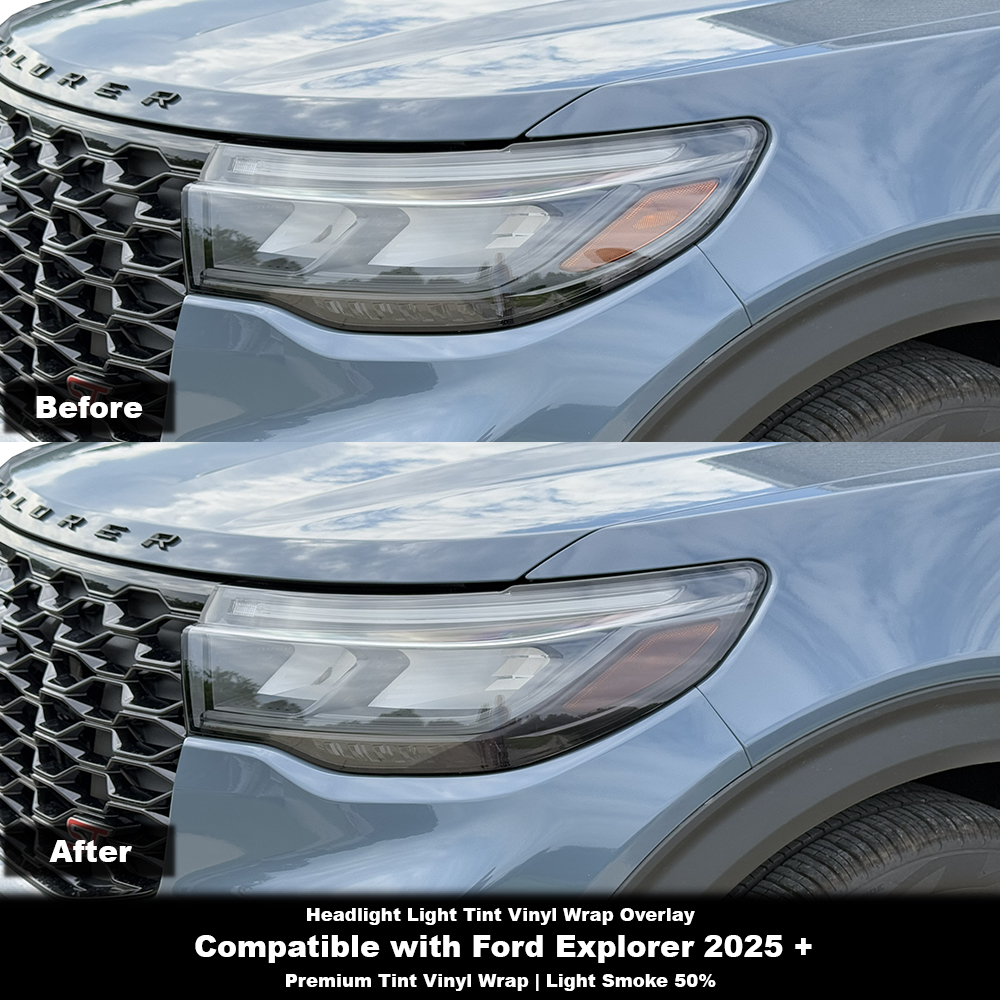 Crux Moto Headlight Tint Vinyl Overlay – Light Smoke 50% | Precision Fit for Ford Explorer 2025 +