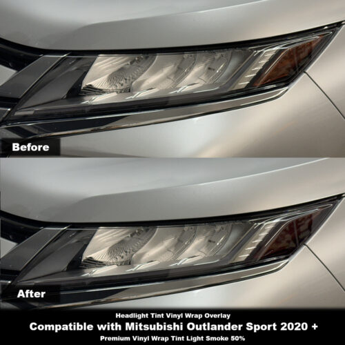 Crux Moto Headlight Tint Vinyl Overlay – Light Smoke 50% | Precision Fit for Mitsubishi Outlander Sport 2020 +