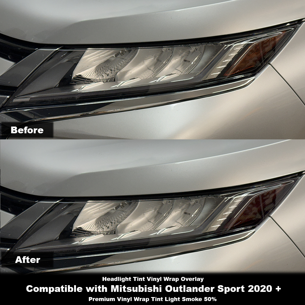 Crux Moto Headlight Tint Vinyl Overlay – Light Smoke 50% | Precision Fit for Mitsubishi Outlander Sport 2020 +