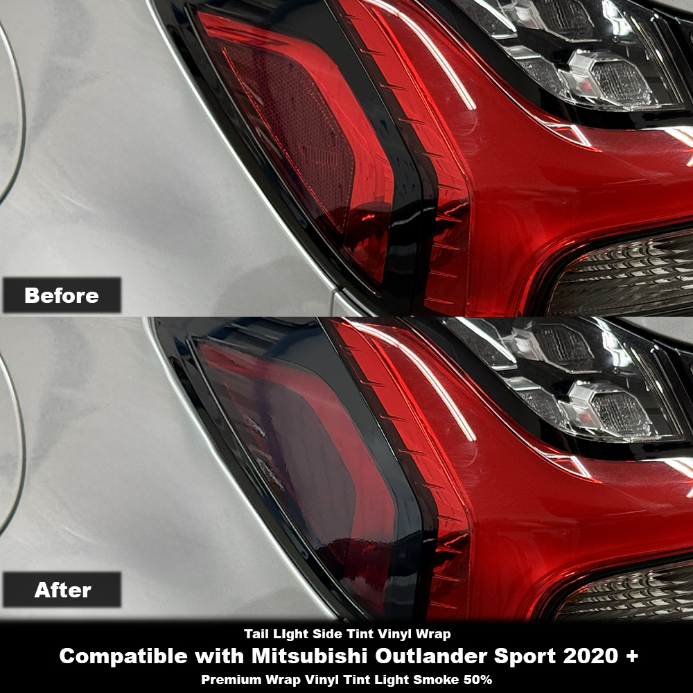 Crux Moto Tail Light Side Tint Vinyl Overlay – Light Smoke 50% | Precision Fit for Mitsubishi Outlander Sport 2020 +