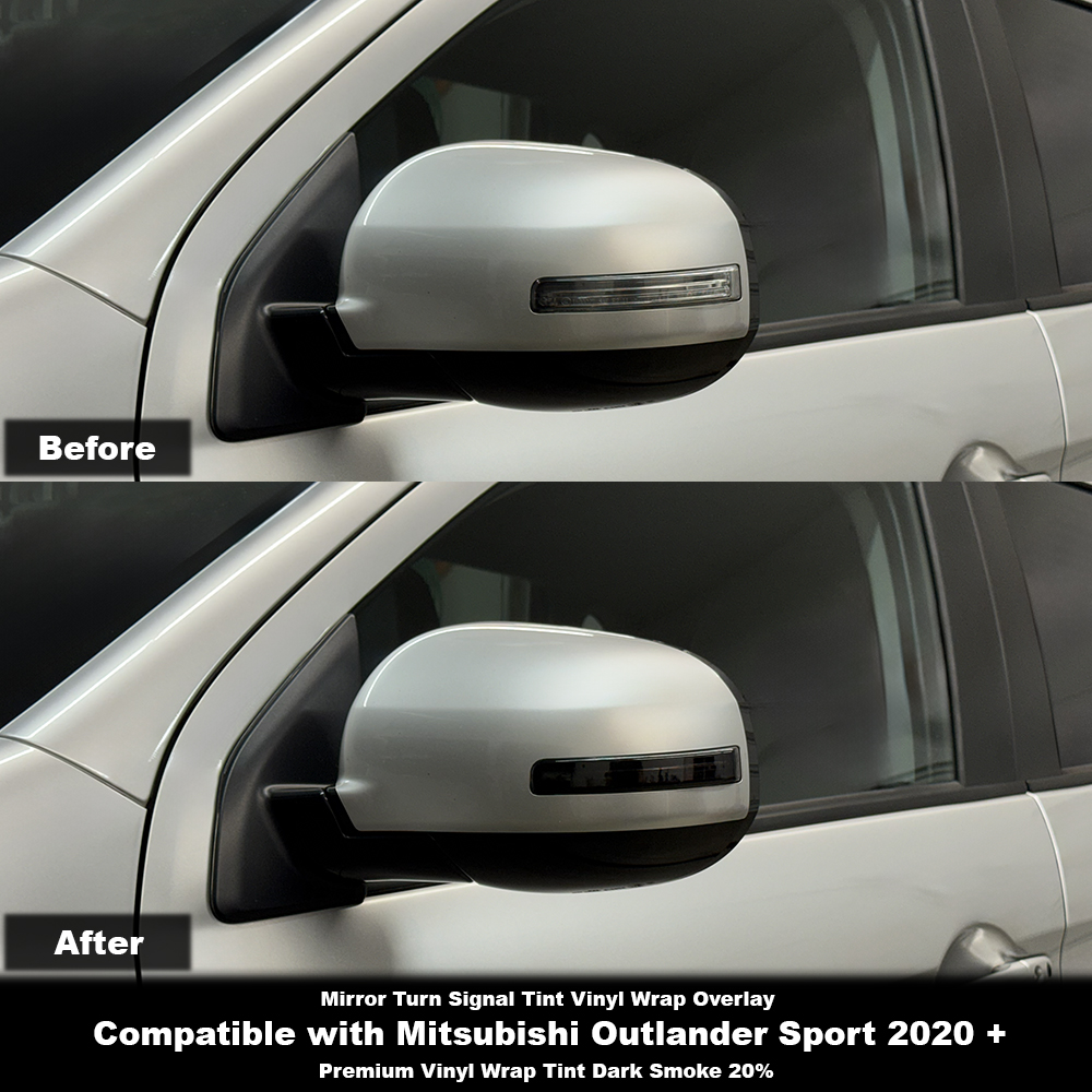 Crux Moto Mirror Turn Signal Tint Vinyl Overlay – Dark Smoke 20% | Precision Fit for Mitsubishi Outlander Sport 2020 +