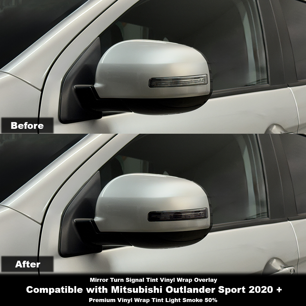 Crux Moto Mirror Turn Signal Tint Vinyl Overlay – Light Smoke 50% | Precision Fit for Mitsubishi Outlander Sport 2020 +