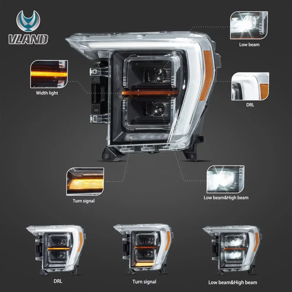 Vland Matrix LED Headlights for Ford F150 2021 - 2023