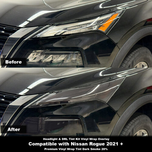 Crux Moto Headlight & DRL Tint Vinyl Overlay – Dark Smoke 20% | Precision Fit for Nissan Rogue 2021 +