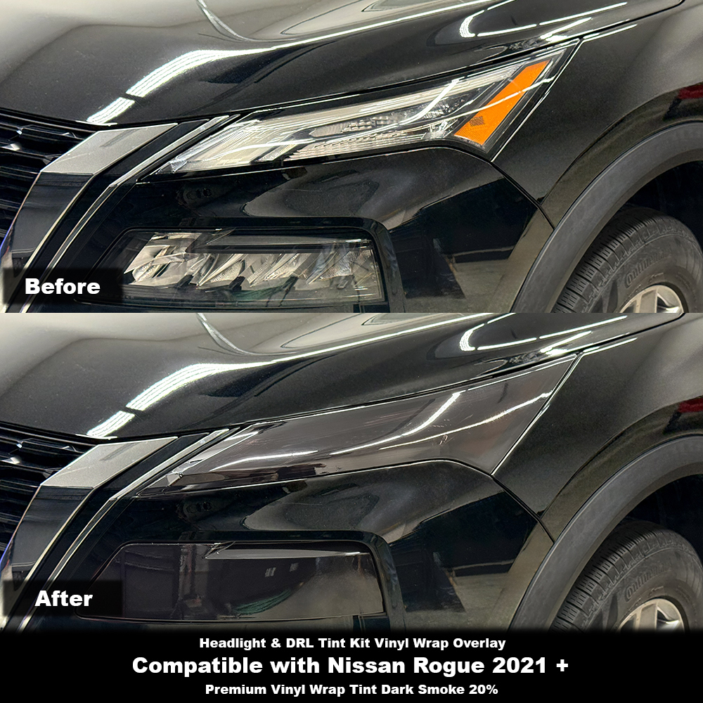 Crux Moto Headlight & DRL Tint Vinyl Overlay – Dark Smoke 20% | Precision Fit for Nissan Rogue 2021 +