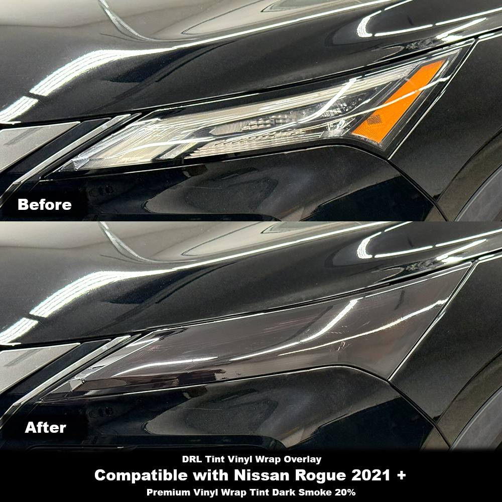 Crux Moto DRL Tint Vinyl Overlay – Dark Smoke 20% | Precision Fit for Nissan Rogue 2021 +