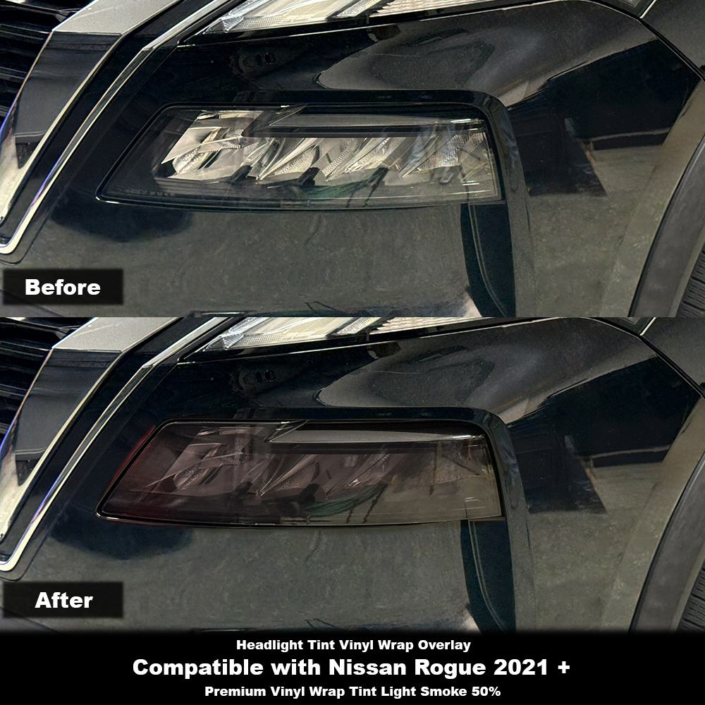 Crux Moto Headlight Tint Vinyl Overlay – Light Smoke 50% | Precision Fit for Nissan Rouge 2021 +