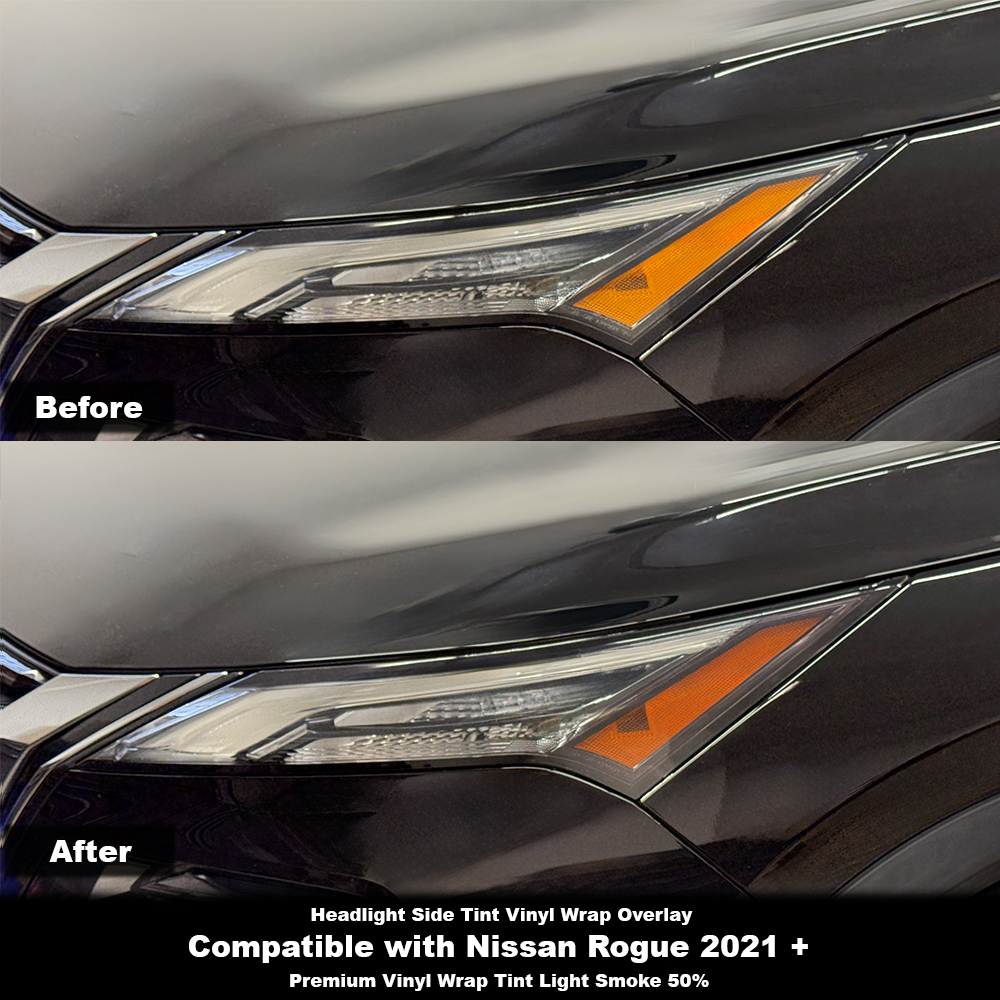 Crux Moto Headlight Side Tint Vinyl Overlay – Light Smoke 50% | Precision Fit for Nissan Rogue 2021
