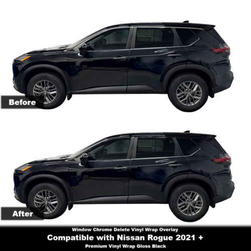 Crux Moto Window Chrome Delete Vinyl Wrap Overlay | Precision fit compatible with Nissan Rogue 2021 +