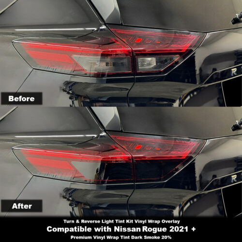 Crux Moto Tail Light Turn & Reverse Tint Vinyl Overlay – Dark Smoke 20% | Precision Fit for Nissan Rogue 2021 +