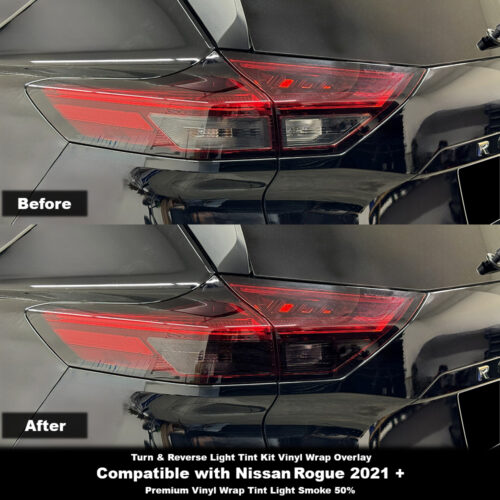 Crux Moto Tail Light Turn & Reverse Tint Vinyl Overlay – Light Smoke 50% | Precision Fit for Nissan Rogue 2021 +